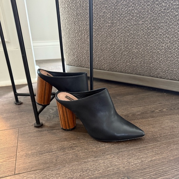 BCBGMaxAzria Shoes - BCBG MaxAzria Antonia Black Leather Pointed-Toe Mule with Wood Block Heel
6.5